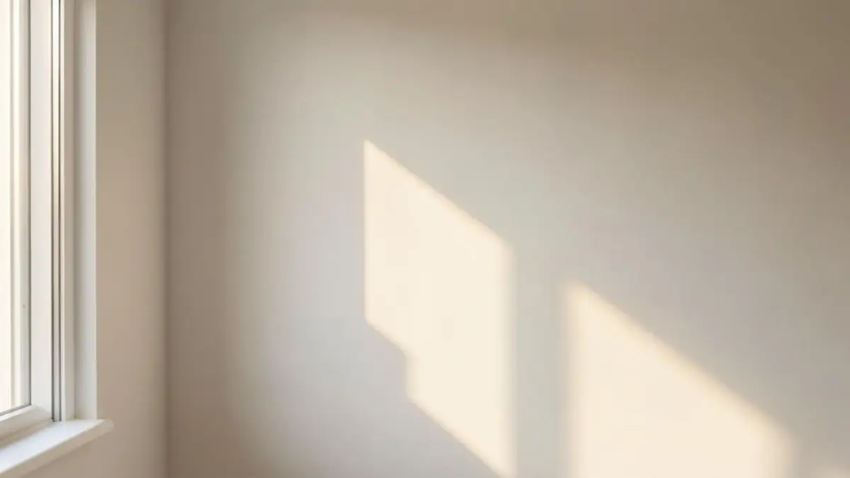 Soft morning daylight falling across a plain pale wall beside a window