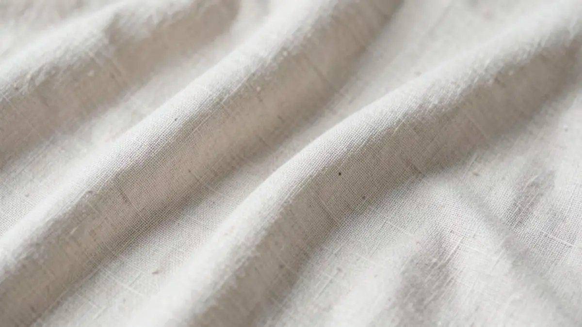 Close-up of undyed natural linen fabric in soft folds